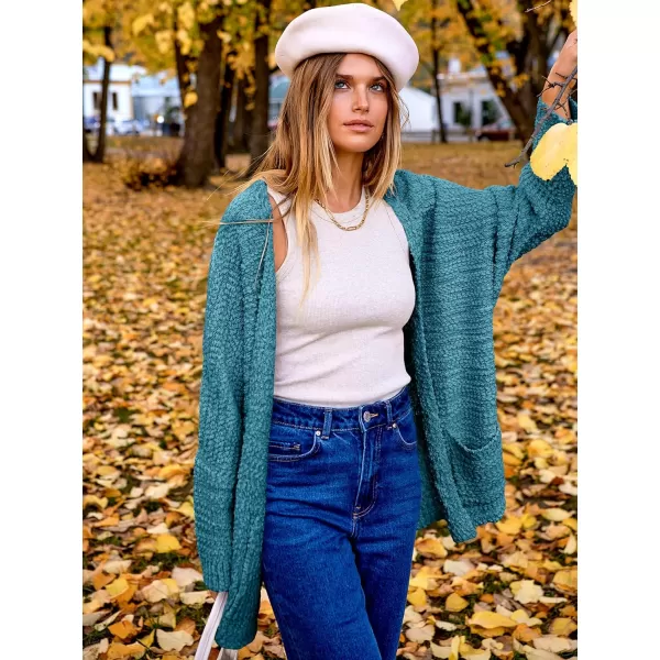 imageANRABESS Womens Open Front Fuzzy Cardigan Sweaters Batwing Sleeve Lightweight Oversized Loose Knit Sweater with PocketsWater Blue