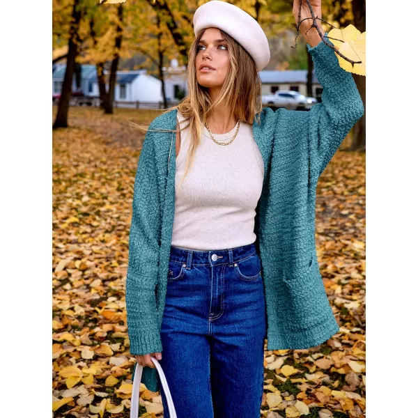 imageANRABESS Womens Open Front Fuzzy Cardigan Sweaters Batwing Sleeve Lightweight Oversized Loose Knit Sweater with PocketsWater Blue