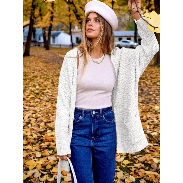 imageANRABESS Womens Open Front Fuzzy Cardigan Sweaters Batwing Sleeve Lightweight Oversized Loose Knit Sweater with PocketsWhite