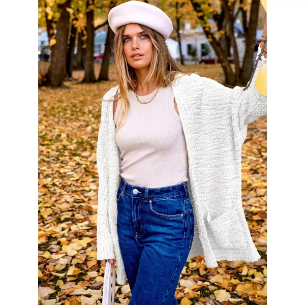 imageANRABESS Womens Open Front Fuzzy Cardigan Sweaters Batwing Sleeve Lightweight Oversized Loose Knit Sweater with PocketsWhite