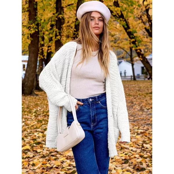 imageANRABESS Womens Open Front Fuzzy Cardigan Sweaters Batwing Sleeve Lightweight Oversized Loose Knit Sweater with PocketsWhite