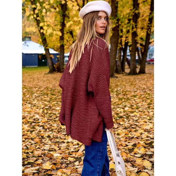 imageANRABESS Womens Open Front Fuzzy Cardigan Sweaters Batwing Sleeve Lightweight Oversized Loose Knit Sweater with PocketsWine Red