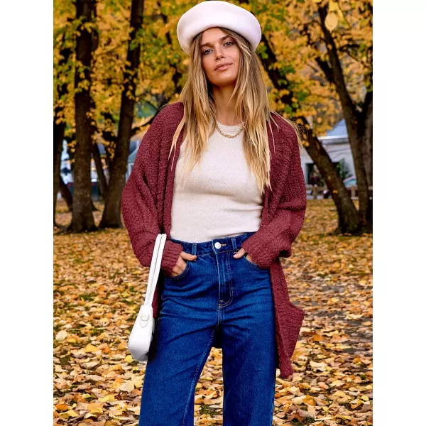 imageANRABESS Womens Open Front Fuzzy Cardigan Sweaters Batwing Sleeve Lightweight Oversized Loose Knit Sweater with PocketsWine Red