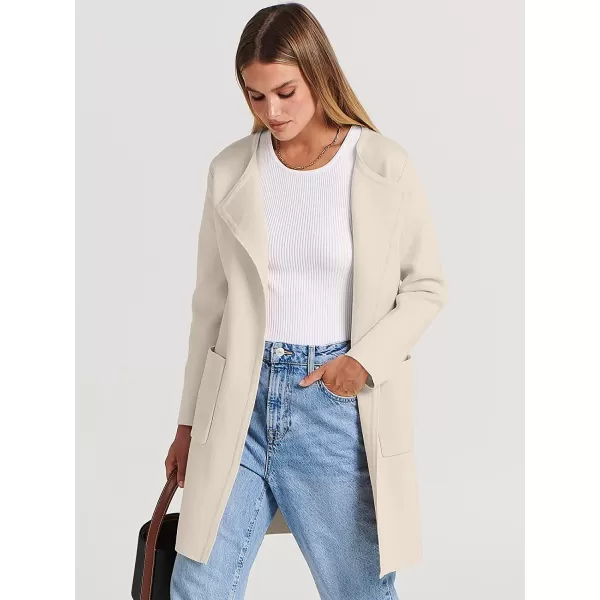 imageANRABESS Womens Open Front Knit Cardigan Long Sleeve Lapel Casual Solid Classy Sweater JacketBeige