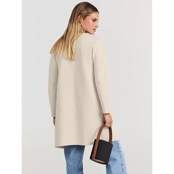 imageANRABESS Womens Open Front Knit Cardigan Long Sleeve Lapel Casual Solid Classy Sweater JacketBeige