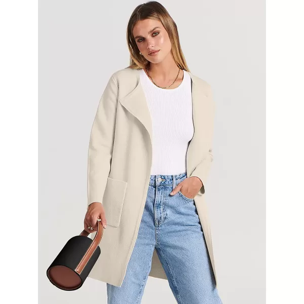 imageANRABESS Womens Open Front Knit Cardigan Long Sleeve Lapel Casual Solid Classy Sweater JacketBeige