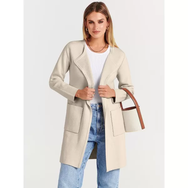 imageANRABESS Womens Open Front Knit Cardigan Long Sleeve Lapel Casual Solid Classy Sweater JacketBeige
