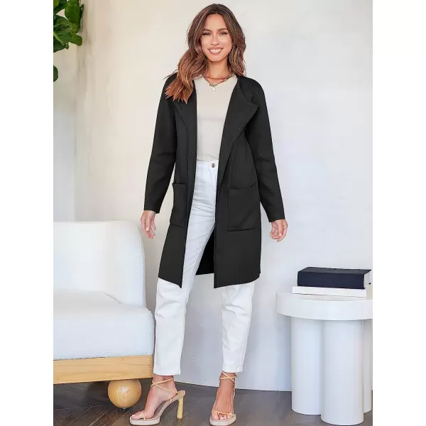 imageANRABESS Womens Open Front Knit Cardigan Long Sleeve Lapel Casual Solid Classy Sweater JacketBlack