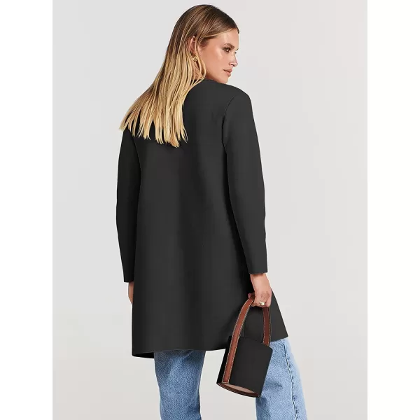 imageANRABESS Womens Open Front Knit Cardigan Long Sleeve Lapel Casual Solid Classy Sweater JacketBlack