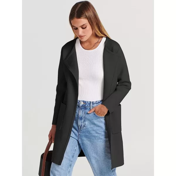 imageANRABESS Womens Open Front Knit Cardigan Long Sleeve Lapel Casual Solid Classy Sweater JacketBlack