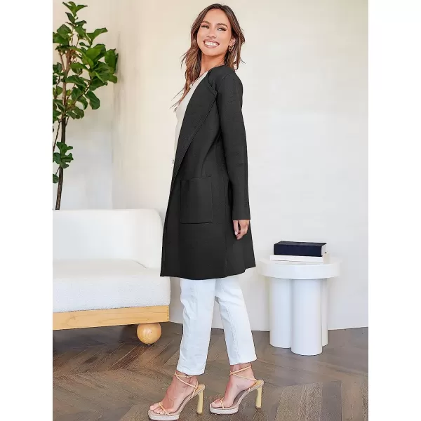 imageANRABESS Womens Open Front Knit Cardigan Long Sleeve Lapel Casual Solid Classy Sweater JacketBlack