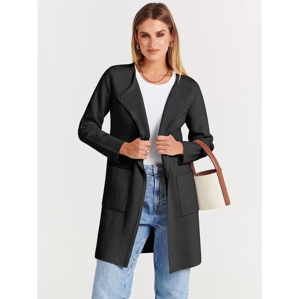 imageANRABESS Womens Open Front Knit Cardigan Long Sleeve Lapel Casual Solid Classy Sweater JacketBlack