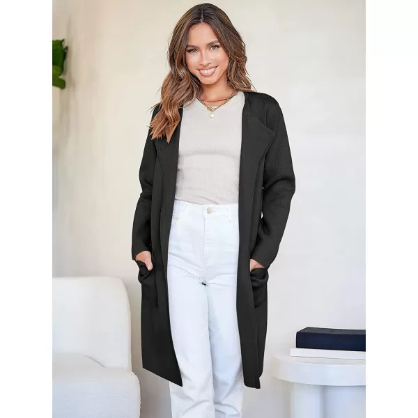 imageANRABESS Womens Open Front Knit Cardigan Long Sleeve Lapel Casual Solid Classy Sweater JacketBlack