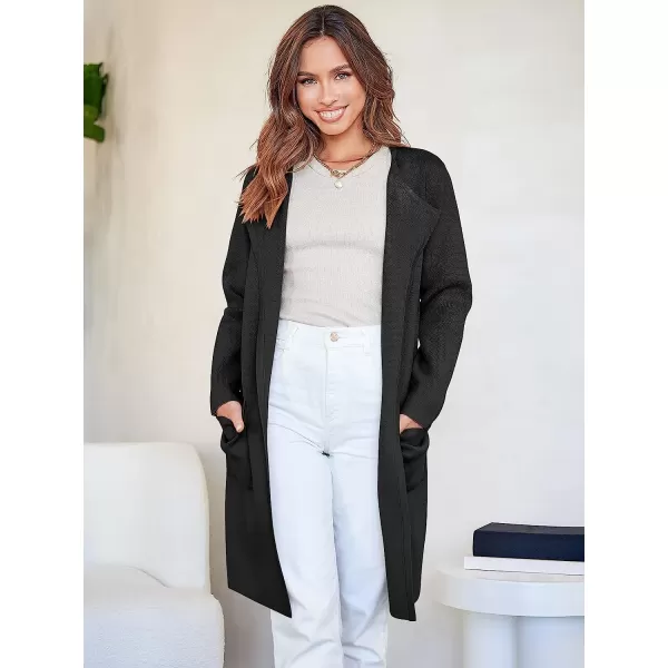 imageANRABESS Womens Open Front Knit Cardigan Long Sleeve Lapel Casual Solid Classy Sweater JacketBlack