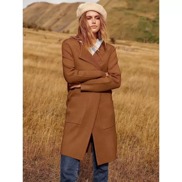 imageANRABESS Womens Open Front Knit Cardigan Long Sleeve Lapel Casual Solid Classy Sweater JacketCaramel