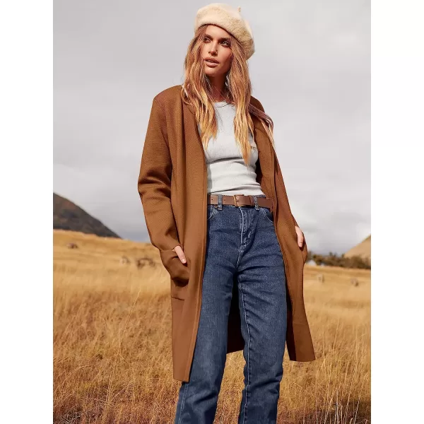 imageANRABESS Womens Open Front Knit Cardigan Long Sleeve Lapel Casual Solid Classy Sweater JacketCaramel