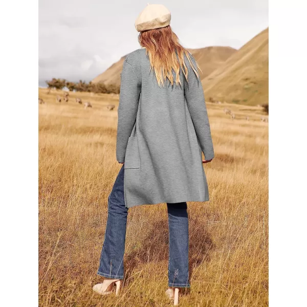 imageANRABESS Womens Open Front Knit Cardigan Long Sleeve Lapel Casual Solid Classy Sweater JacketDeep Grey
