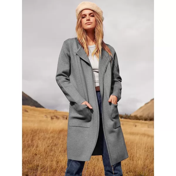 imageANRABESS Womens Open Front Knit Cardigan Long Sleeve Lapel Casual Solid Classy Sweater JacketDeep Grey