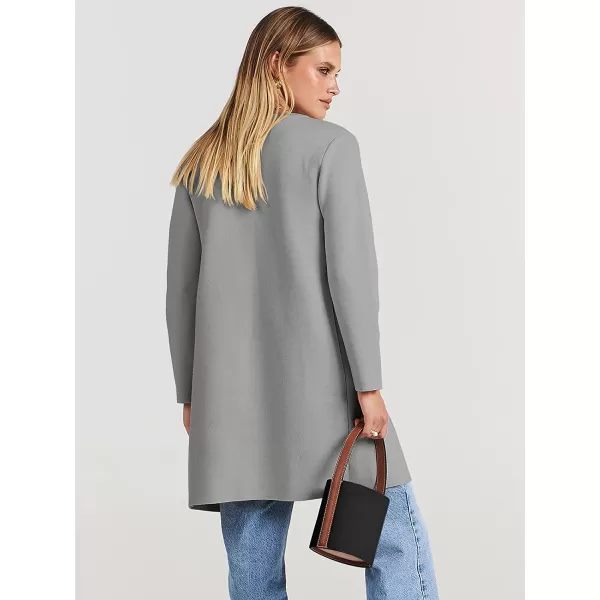imageANRABESS Womens Open Front Knit Cardigan Long Sleeve Lapel Casual Solid Classy Sweater JacketGray