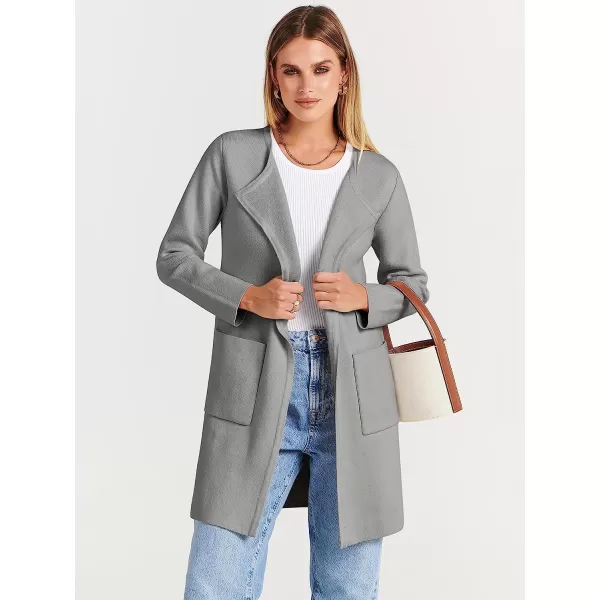 imageANRABESS Womens Open Front Knit Cardigan Long Sleeve Lapel Casual Solid Classy Sweater JacketGray