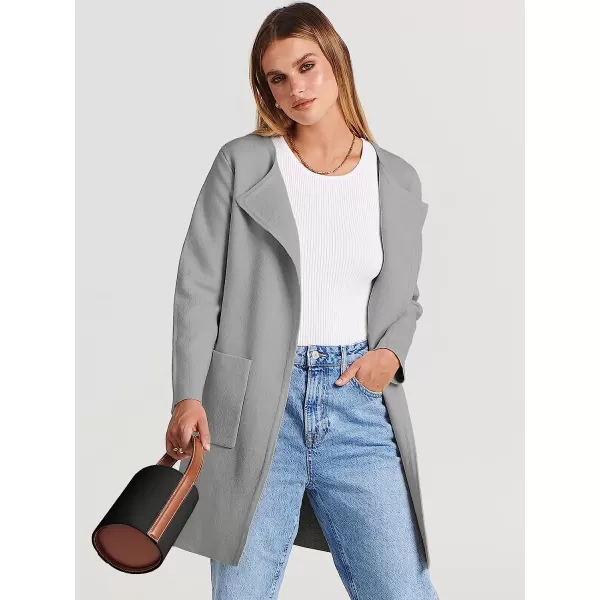 imageANRABESS Womens Open Front Knit Cardigan Long Sleeve Lapel Casual Solid Classy Sweater JacketGray