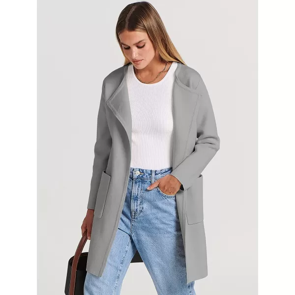 imageANRABESS Womens Open Front Knit Cardigan Long Sleeve Lapel Casual Solid Classy Sweater JacketGray