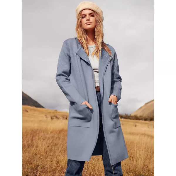 imageANRABESS Womens Open Front Knit Cardigan Long Sleeve Lapel Casual Solid Classy Sweater JacketGray Blue
