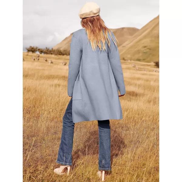 imageANRABESS Womens Open Front Knit Cardigan Long Sleeve Lapel Casual Solid Classy Sweater JacketGray Blue
