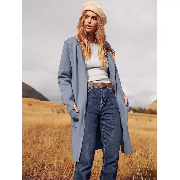imageANRABESS Womens Open Front Knit Cardigan Long Sleeve Lapel Casual Solid Classy Sweater JacketGray Blue