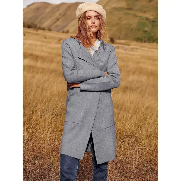 imageANRABESS Womens Open Front Knit Cardigan Long Sleeve Lapel Casual Solid Classy Sweater JacketGrey