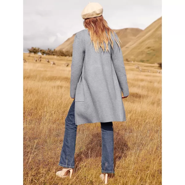 imageANRABESS Womens Open Front Knit Cardigan Long Sleeve Lapel Casual Solid Classy Sweater JacketGrey