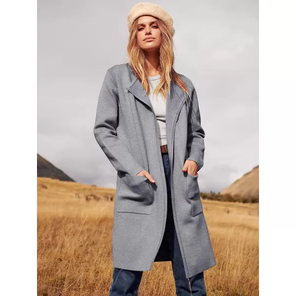 imageANRABESS Womens Open Front Knit Cardigan Long Sleeve Lapel Casual Solid Classy Sweater JacketGrey