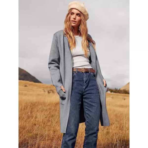 imageANRABESS Womens Open Front Knit Cardigan Long Sleeve Lapel Casual Solid Classy Sweater JacketGrey