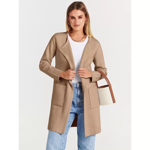 imageANRABESS Womens Open Front Knit Cardigan Long Sleeve Lapel Casual Solid Classy Sweater JacketKhaki