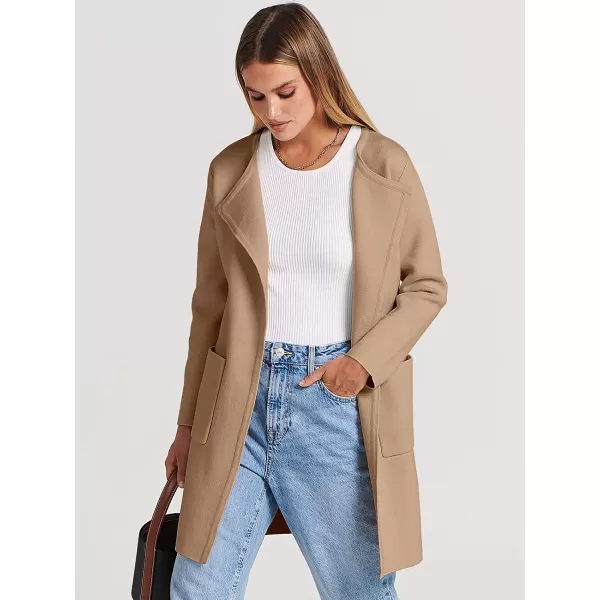 imageANRABESS Womens Open Front Knit Cardigan Long Sleeve Lapel Casual Solid Classy Sweater JacketKhaki