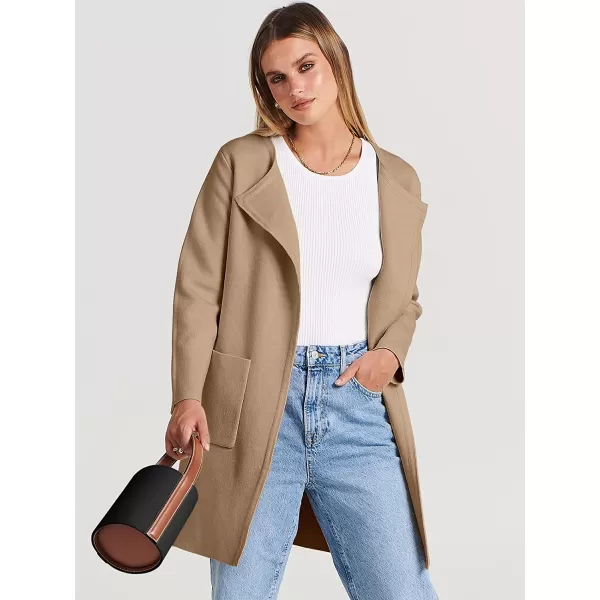imageANRABESS Womens Open Front Knit Cardigan Long Sleeve Lapel Casual Solid Classy Sweater JacketKhaki