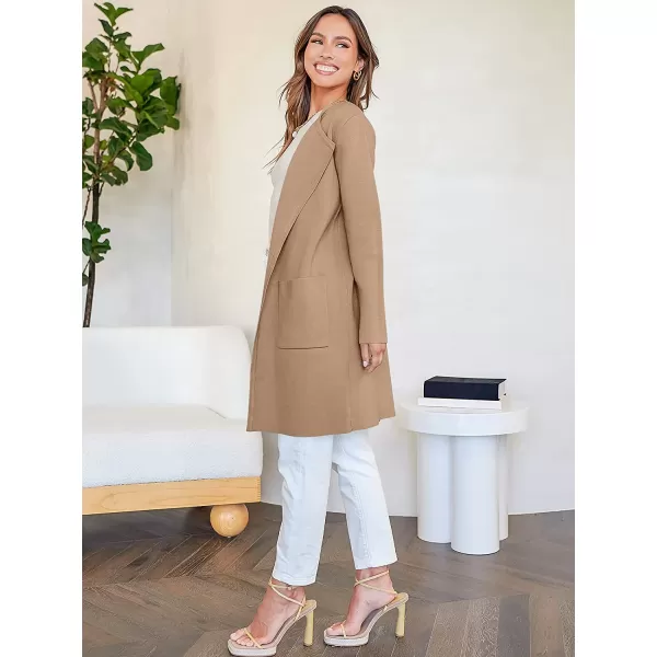imageANRABESS Womens Open Front Knit Cardigan Long Sleeve Lapel Casual Solid Classy Sweater JacketKhaki