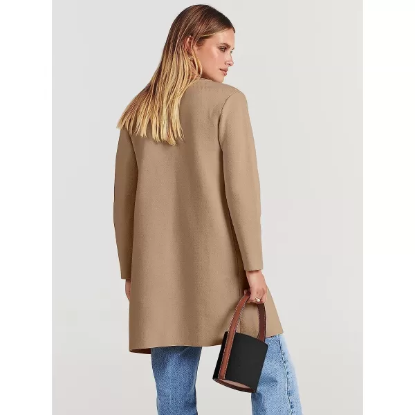 imageANRABESS Womens Open Front Knit Cardigan Long Sleeve Lapel Casual Solid Classy Sweater JacketKhaki