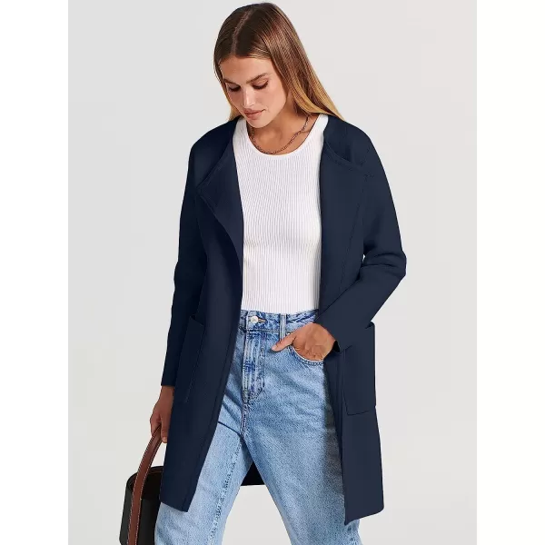 imageANRABESS Womens Open Front Knit Cardigan Long Sleeve Lapel Casual Solid Classy Sweater JacketNavy Blue