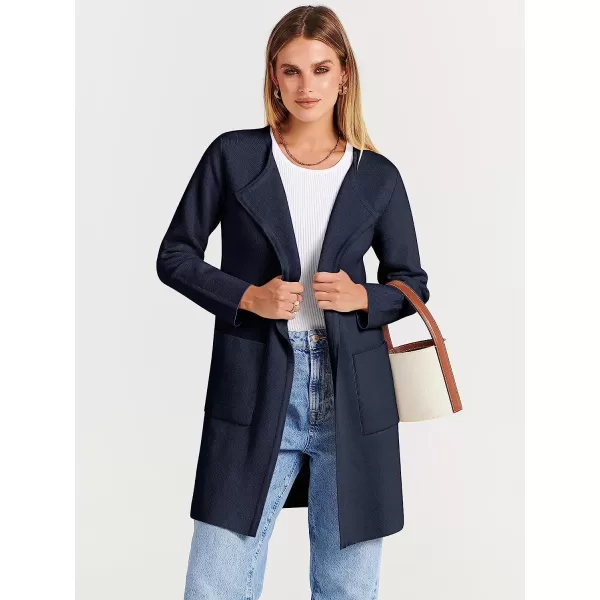 imageANRABESS Womens Open Front Knit Cardigan Long Sleeve Lapel Casual Solid Classy Sweater JacketNavy Blue