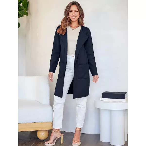 imageANRABESS Womens Open Front Knit Cardigan Long Sleeve Lapel Casual Solid Classy Sweater JacketNavy Blue