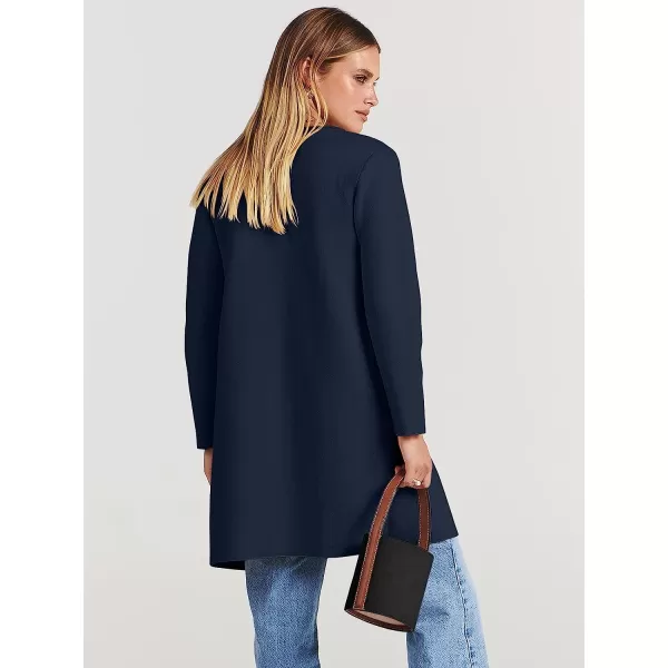 imageANRABESS Womens Open Front Knit Cardigan Long Sleeve Lapel Casual Solid Classy Sweater JacketNavy Blue