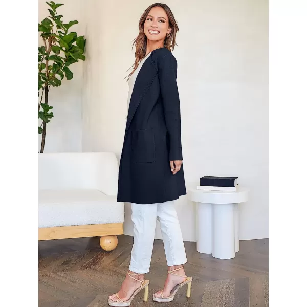 imageANRABESS Womens Open Front Knit Cardigan Long Sleeve Lapel Casual Solid Classy Sweater JacketNavy Blue