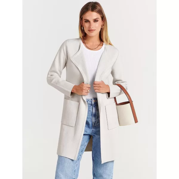 imageANRABESS Womens Open Front Knit Cardigan Long Sleeve Lapel Casual Solid Classy Sweater JacketOffwhite