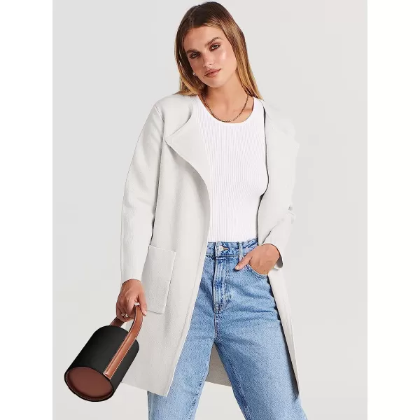 imageANRABESS Womens Open Front Knit Cardigan Long Sleeve Lapel Casual Solid Classy Sweater JacketOffwhite