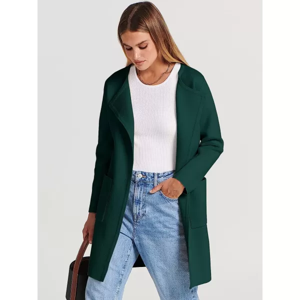 imageANRABESS Womens Open Front Knit Cardigan Long Sleeve Lapel Casual Solid Classy Sweater JacketOpal Green