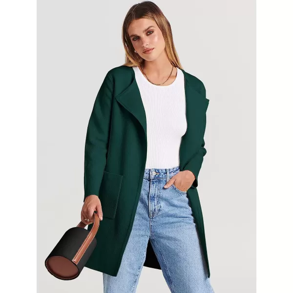 imageANRABESS Womens Open Front Knit Cardigan Long Sleeve Lapel Casual Solid Classy Sweater JacketOpal Green
