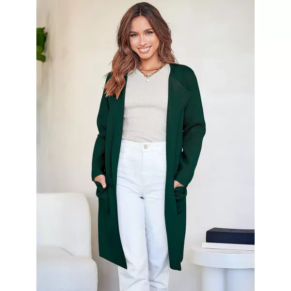 imageANRABESS Womens Open Front Knit Cardigan Long Sleeve Lapel Casual Solid Classy Sweater JacketOpal Green