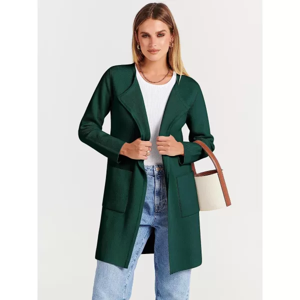 imageANRABESS Womens Open Front Knit Cardigan Long Sleeve Lapel Casual Solid Classy Sweater JacketOpal Green