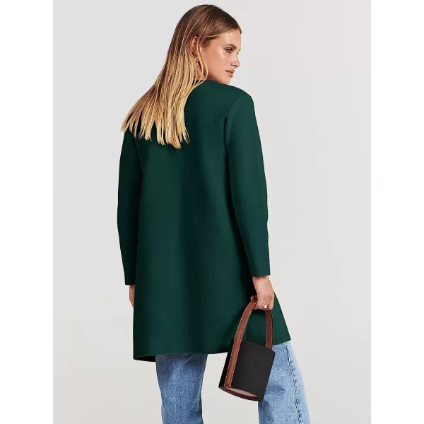 imageANRABESS Womens Open Front Knit Cardigan Long Sleeve Lapel Casual Solid Classy Sweater JacketOpal Green